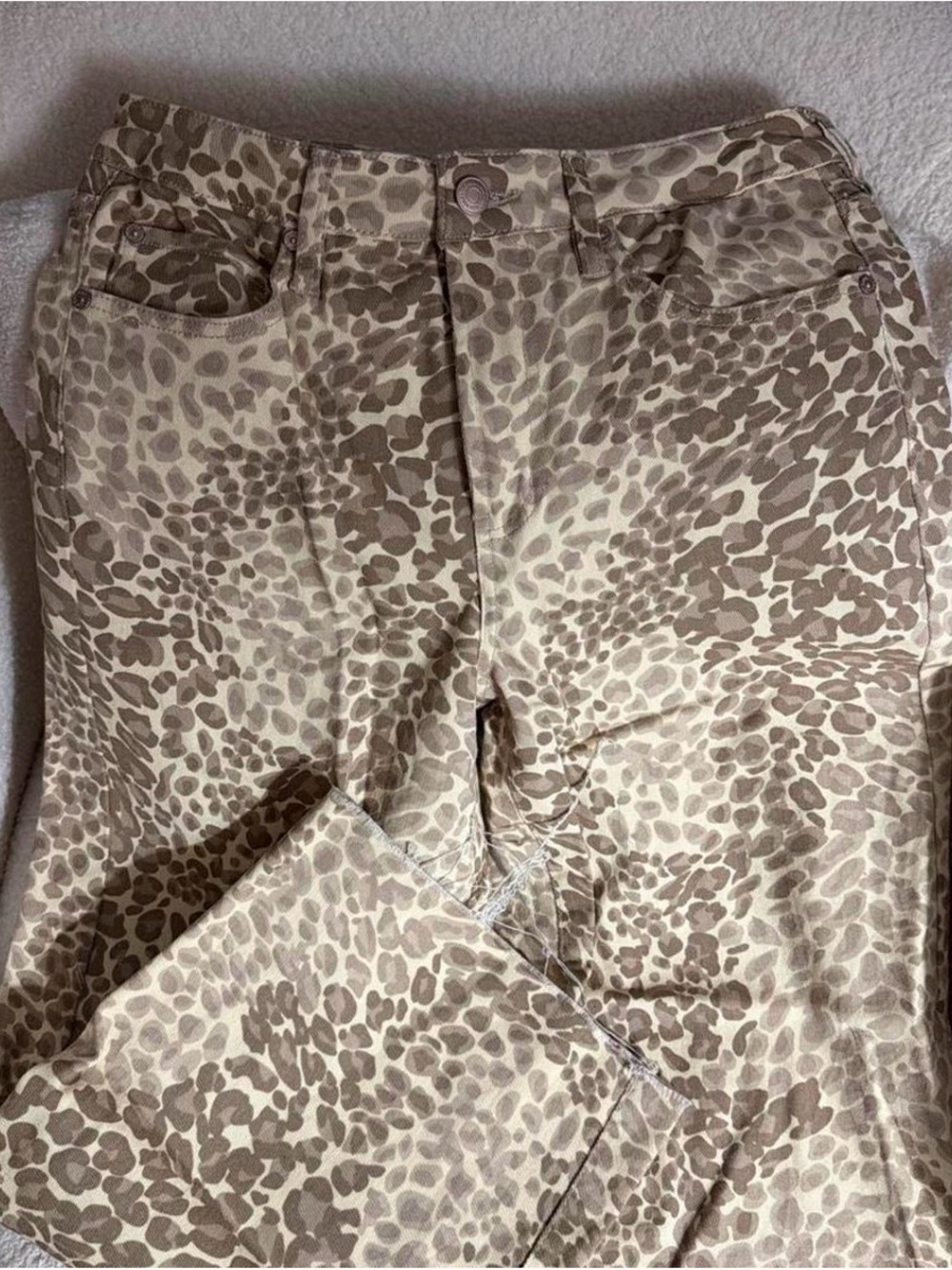 Oat New York High-Rise Leopard Print Jeans in Cream and Brown